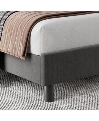Full Size Bed Frame with Adjustable Headboard, Velvet Upholstered Platform Bed Frame