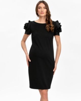 Maternity Sheath Capri Dress with Rose Sleeve Detail