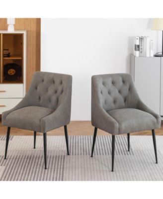 Modern Upholstered Dining Chairs Set of 2, Mid Century Kitchen Side Chairs with 5.12” Cushions and Back Pull Rod for Kitchen, Living Room