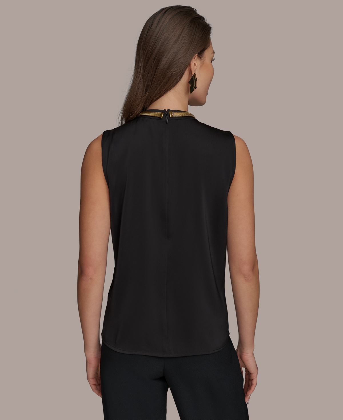Shop Donna Karan Women's Chain Detail Twist-front Sleeveless Top In Black