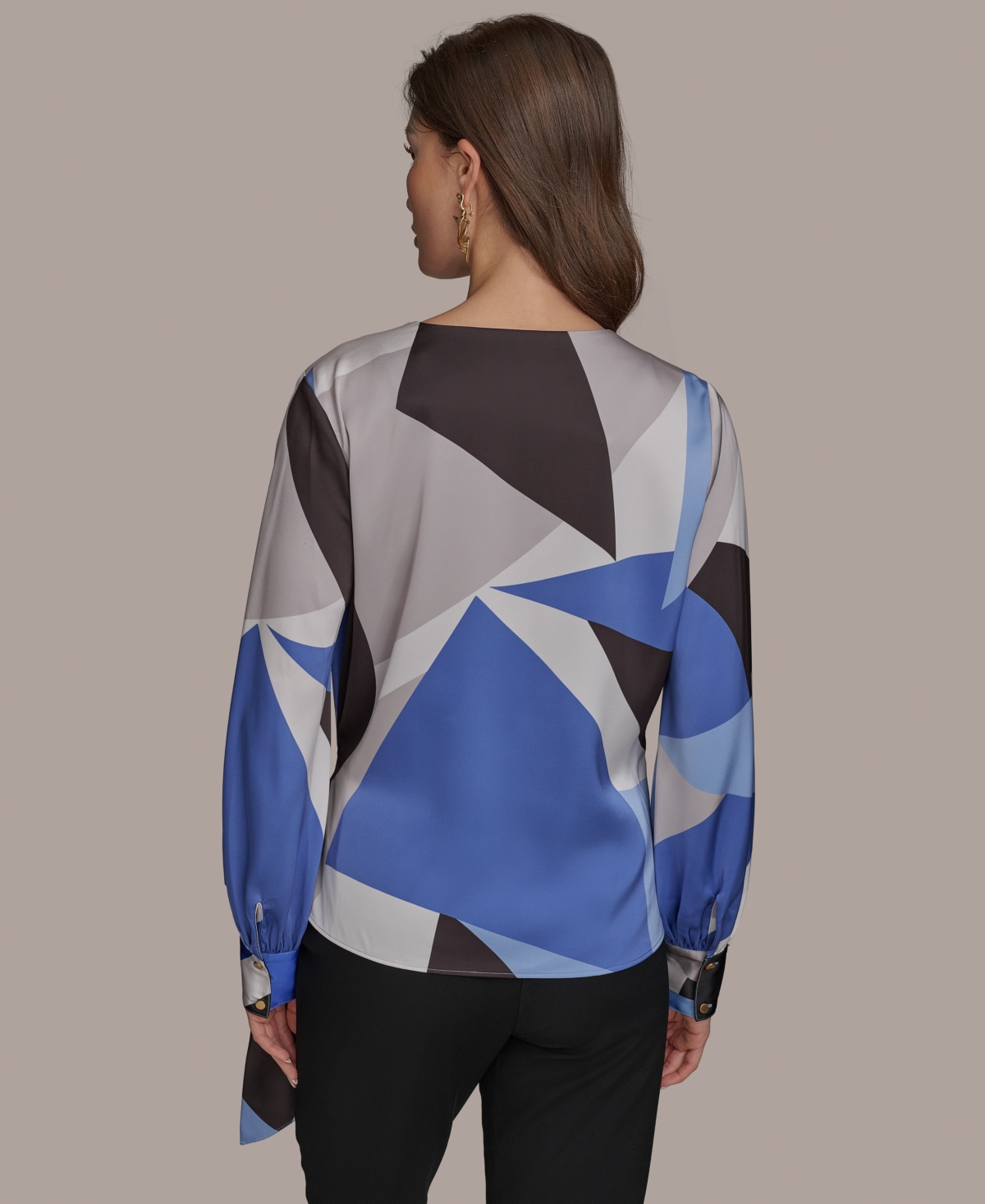 Shop Donna Karan Women's Faux-wrap Long-sleeve Top In Cielo Multi