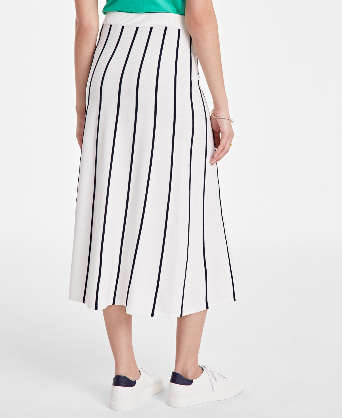 On 34th Women's Striped Pull-on Midi Sweater Skirt, Exclusively At Macy's In Winter Ivory
