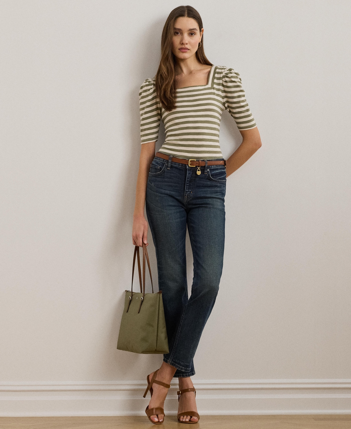 Lauren Ralph Lauren Women's Striped Cotton Jersey Puff-Sleeve Tee