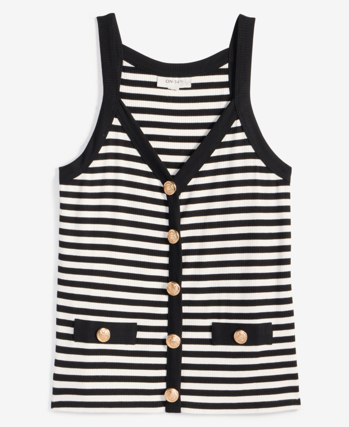 On 34th Women's Striped Knit Button Tank Top, Exclusively At Macy's In Deep Black Combo