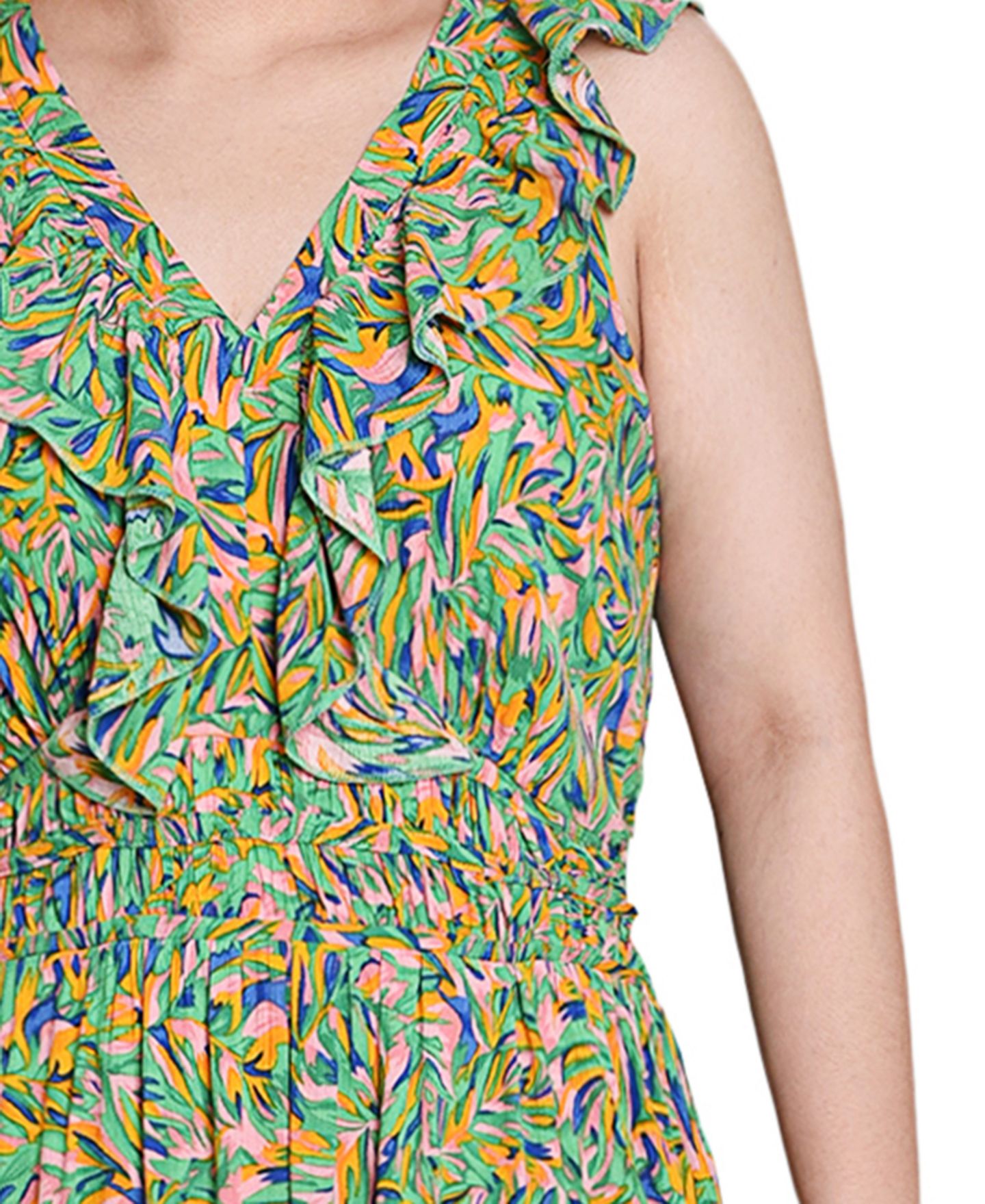 Женское платье NY Collection Petite Sleeveless Ruffled Rayon, цвет: Розовый зелёный разноцветный — фото 4