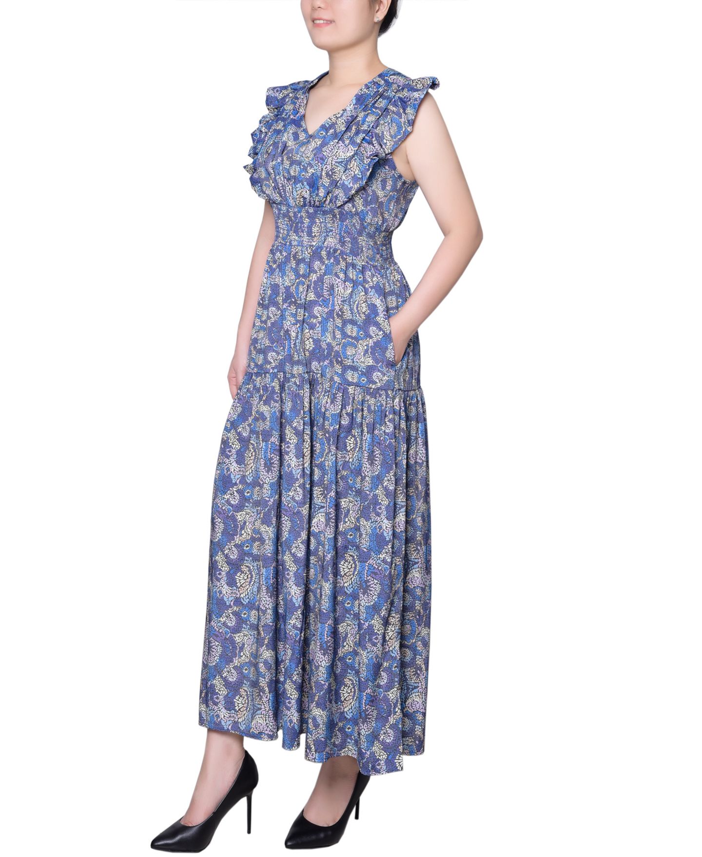 Женское платье NY Collection Petite Flutter Sleeve Midi, цвет: Синий — фото 3
