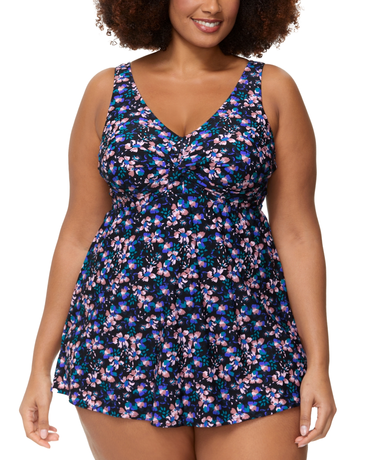 Raisins Curve Plus Size Lucia V-neck Swimdress In Black Multi