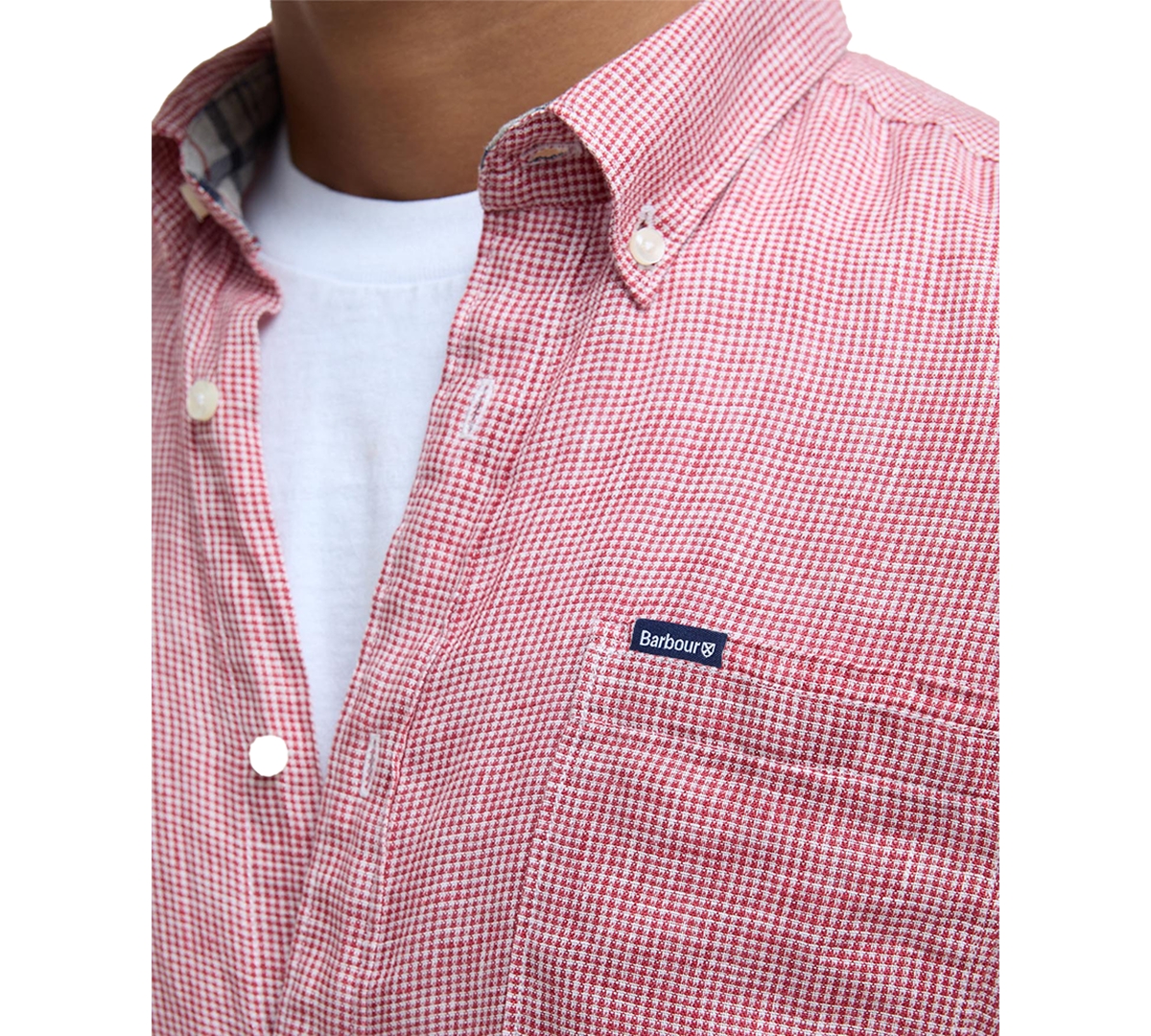 Barbour Linton Regular Fit Microcheck Linen Button-down Shirt In Spice