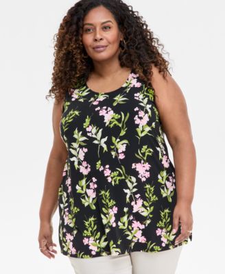 JM Collection - Plus Size Lush Garden Knit Tunic Tank