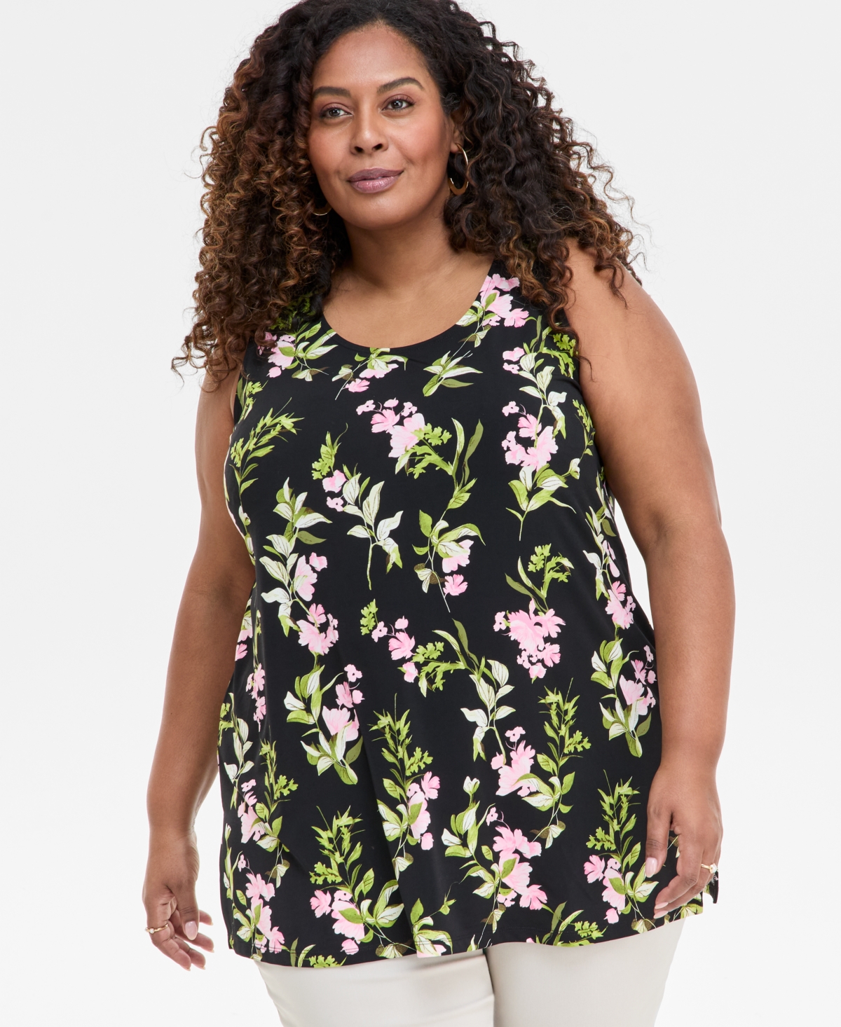 Plus Size Printed Tunic Tank, Exclusively at Macy's - Deep Black