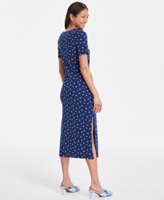 Women's Printed Crewneck Wrap Tie Dress, Created for Macy's