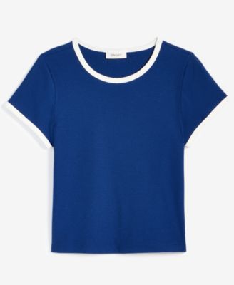 Women's Tipped Crewneck Short-Sleeve T-Shirt, Exclusively at Macy's 