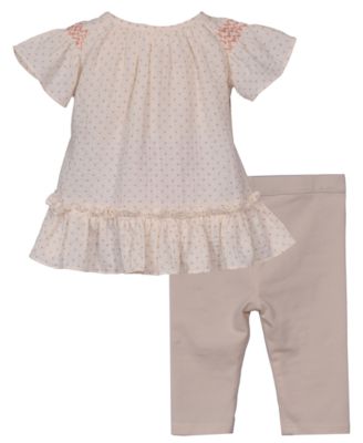 Baby Girls 2-Piece Smocked Bunny Top and Floral Applique Legging