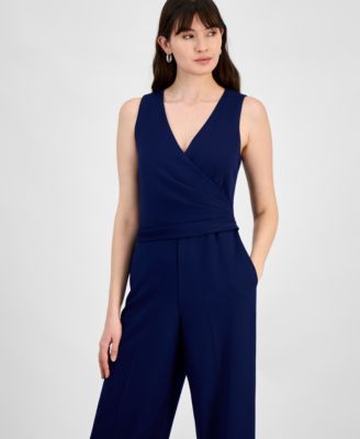Women's Surplice-Neck Pleated-Waist Jumpsuit