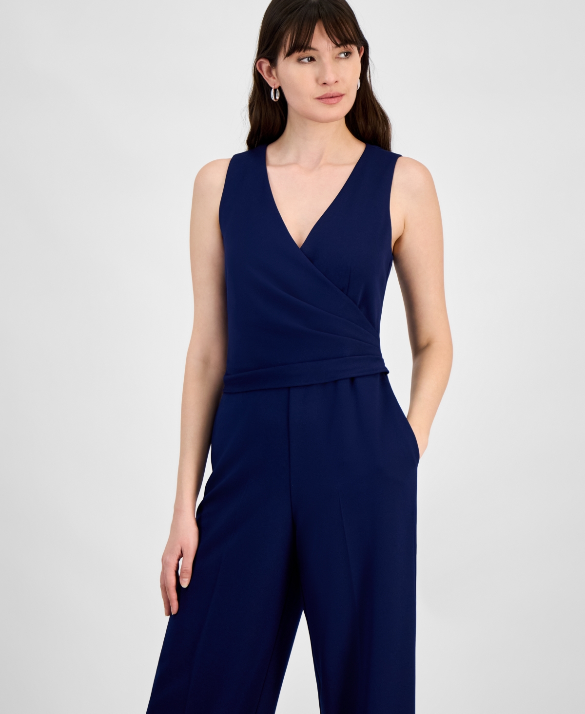 Anne Klein Cool Crepe V-neck Jumpsuit In Distant Mountain