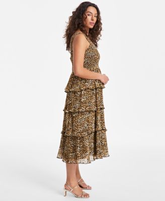 Women's Printed Smocked Ruffle-Tiered Midi Dress, Exclusively at Macy's