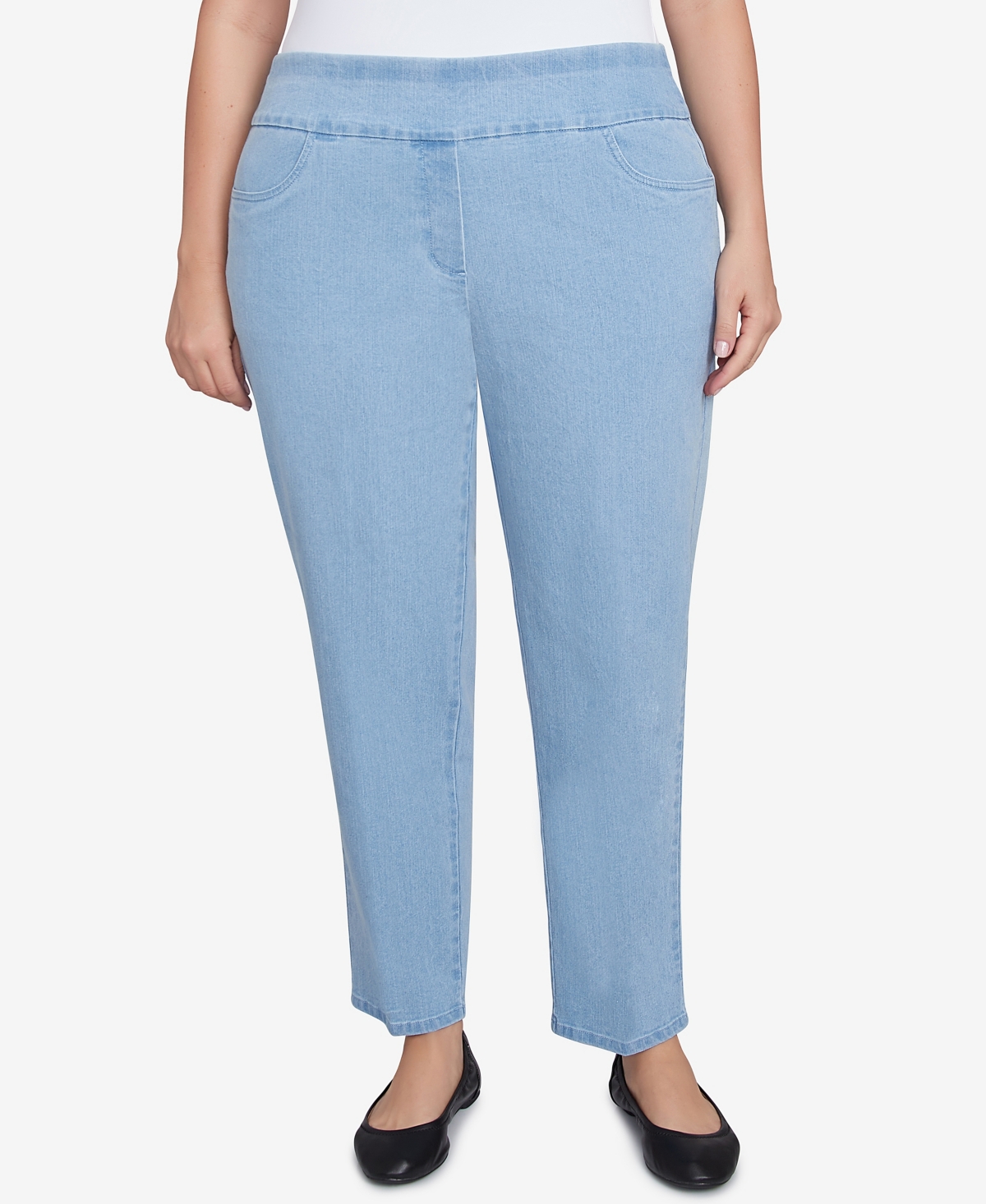 Alfred Dunner Plus Size Super Stretch Mid-rise Short Length Denim Pants In Blue