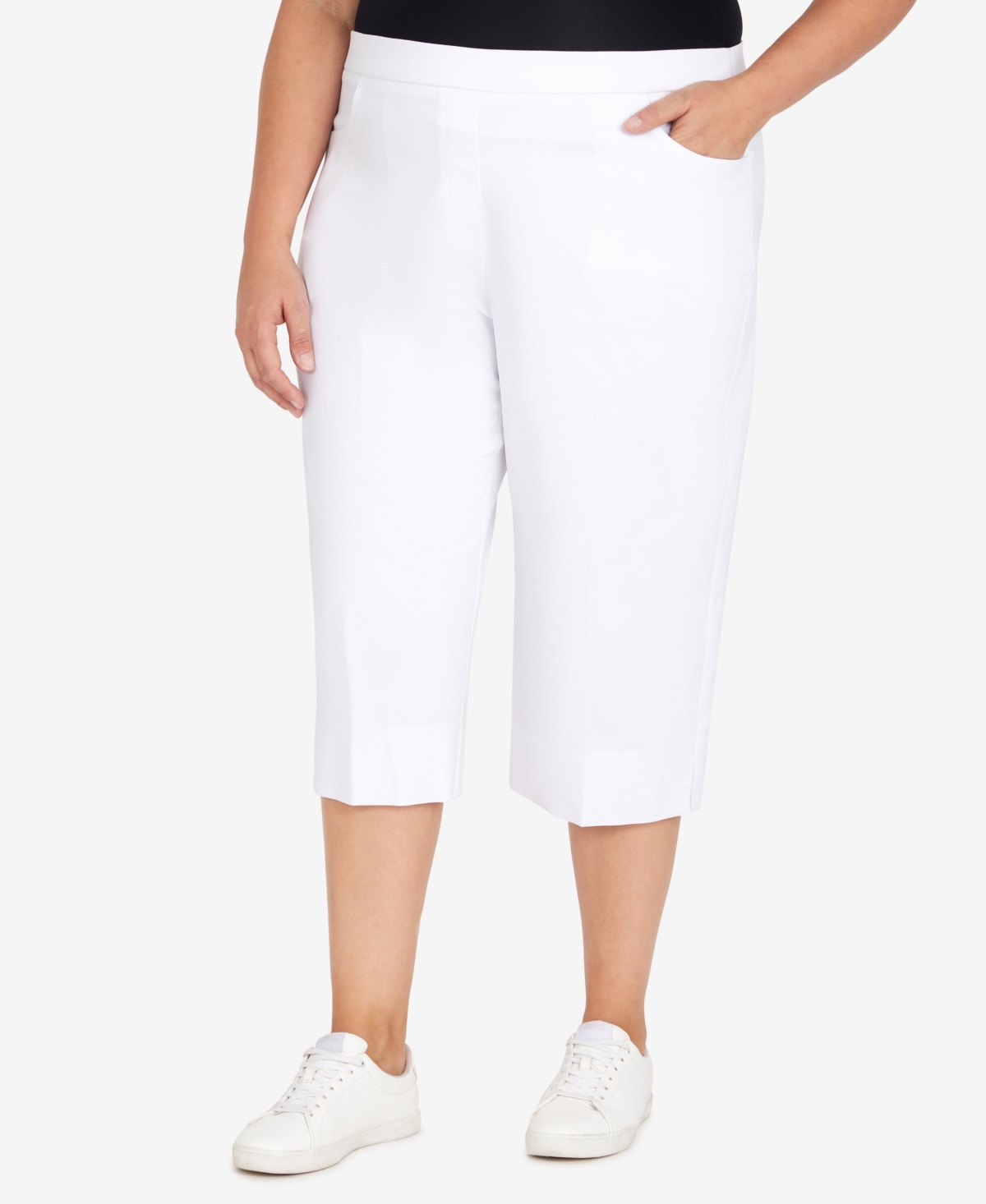 Alfred Dunner Plus Size Classic Neutrals Flat Front Split Hem Allure Clamdigger Pants In Pure White