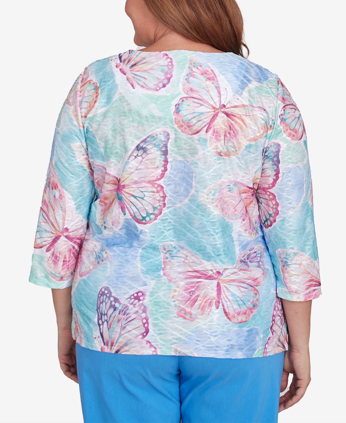 Alfred Dunner Plus Size Classic Floral Spray Crew Neck Top In Multi Pink