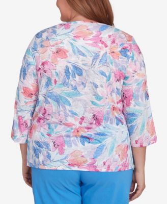 Alfred Dunner Plus Size Classic Floral Spray Crew Neck Top