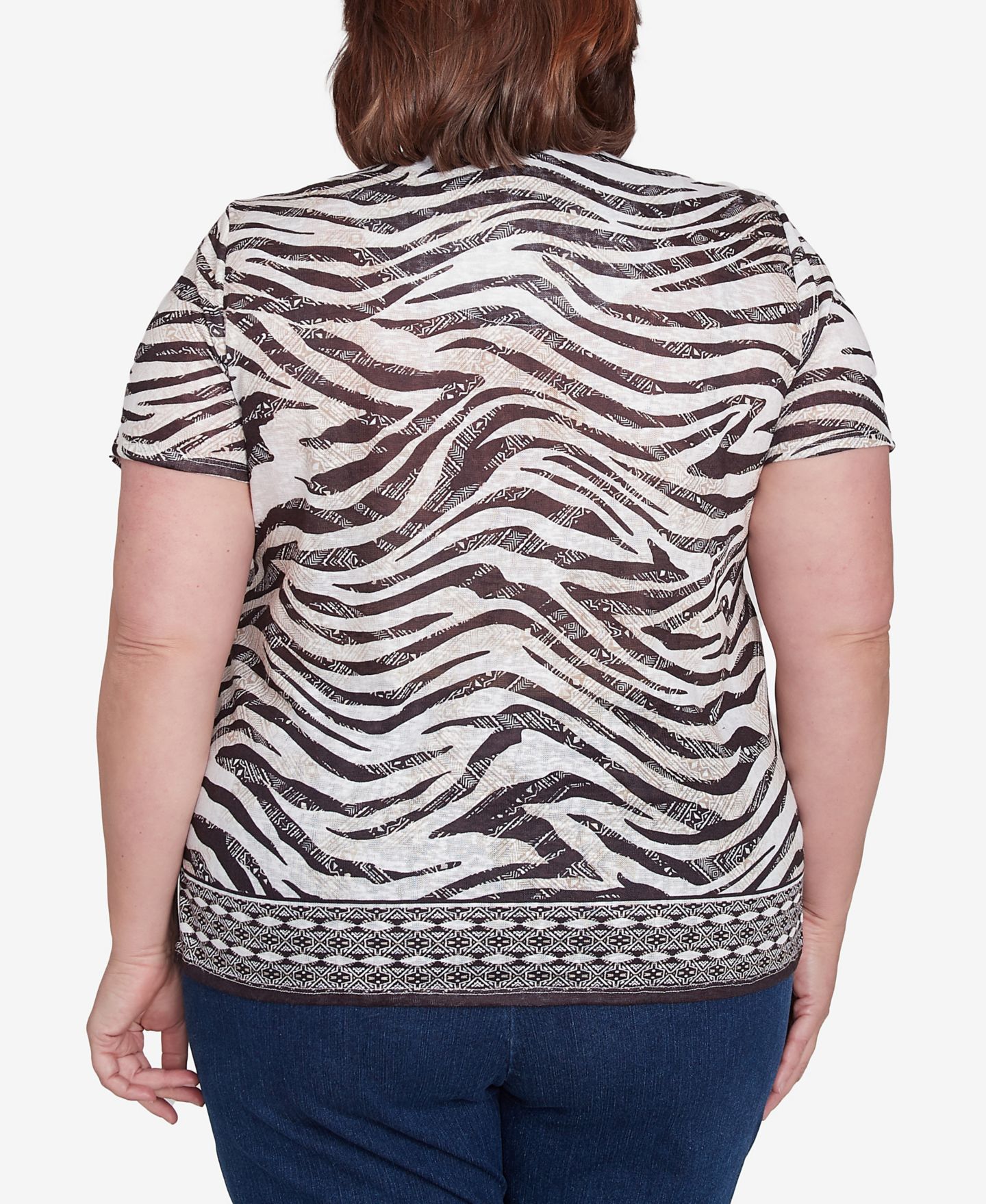 Женский топ Alfred Dunner Plus Size Beaded Split Neck Animal Print, цвет: Чёрный / Светло-коричневый — фото 2
