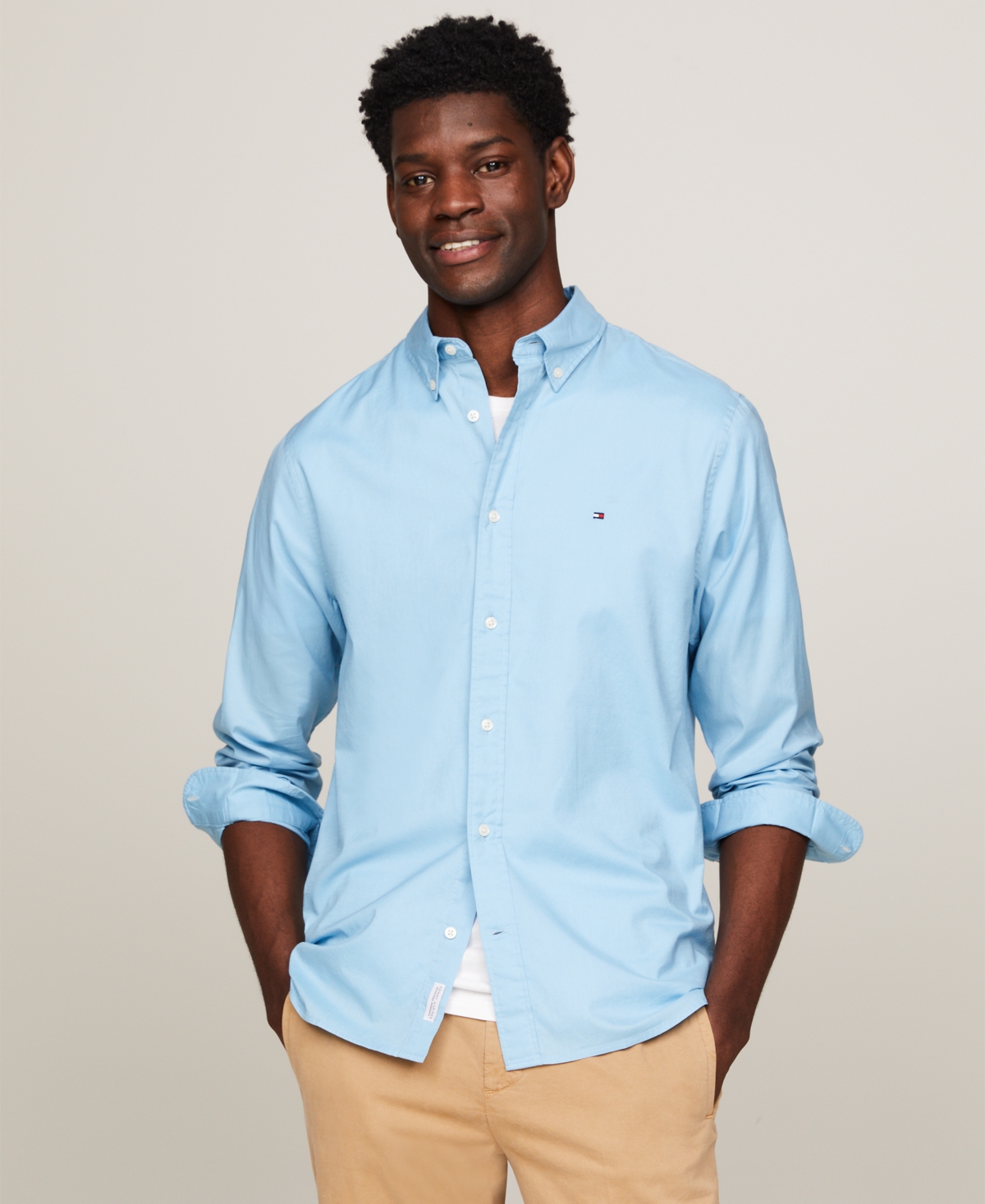 Tommy Hilfiger Men's Poplin Long Sleeve Button-down Shirt In Sweet Blue