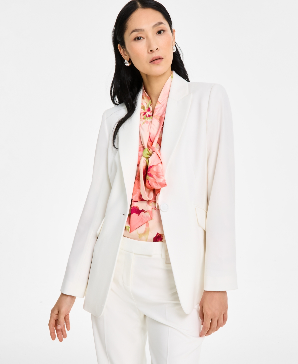 Tahari Asl Peak-lapel Button-front Jacket, Regular & Petite In White