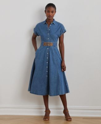【RALPH LAUREN】Buckle-Trim デニム シャツドレス 半袖 ★ 上品 Lauren Ralph Lauren Women's Buckle-Trim Denim Shirtdress