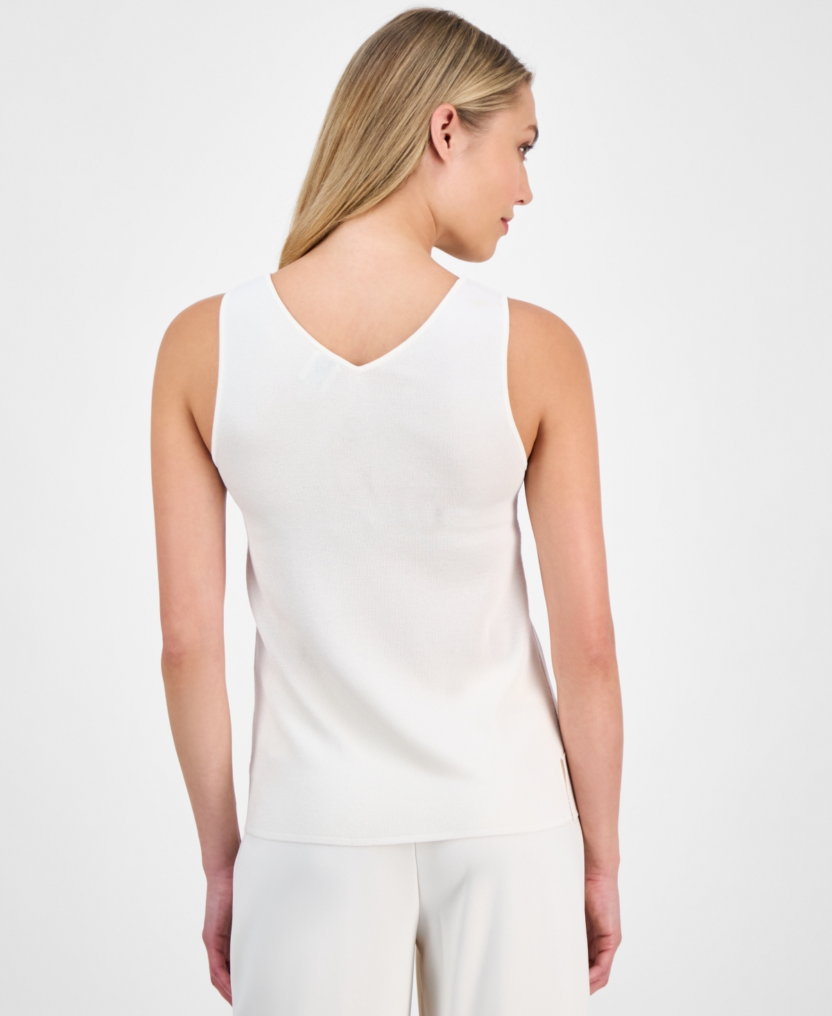 Shop Anne Klein Women's Fine-rib V-neck Tank In White Dove
