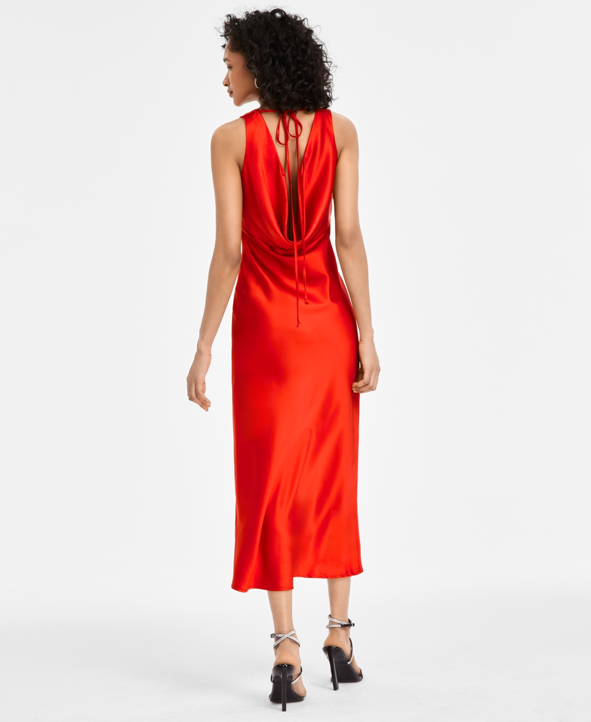 Emerald Sundae Juniors' V-neck A-line Satin Midi Dress In Red