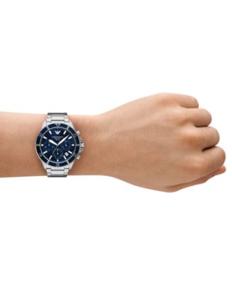 Men's Chronograph World Explorer Solar Stainless Steel Bracelet Watch 44mm