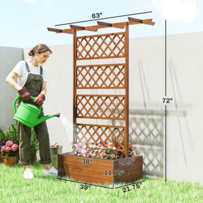 Wood Raised Garden Bed, Planter with Trellis for Climbing Plants