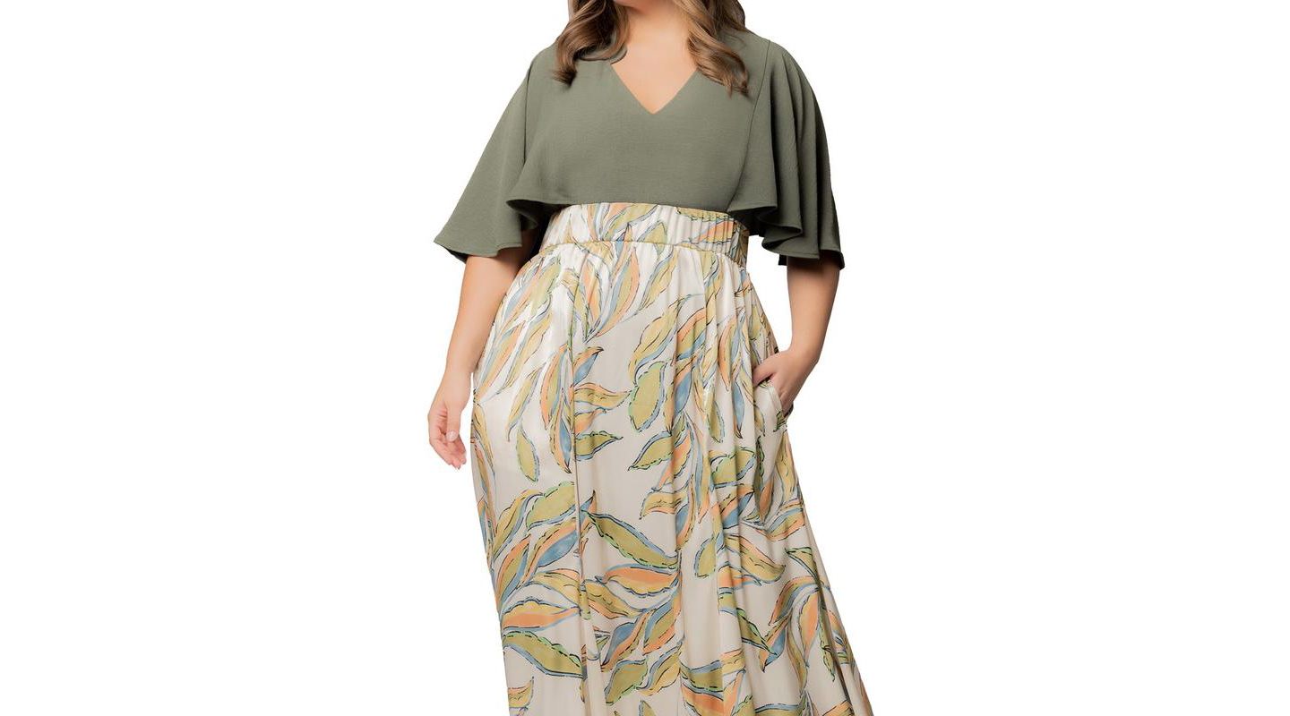 Женское платье Kiyonna Plus Size Avisa Flowy A Line Evening Gown, цвет: Светлый бежевый — фото 2