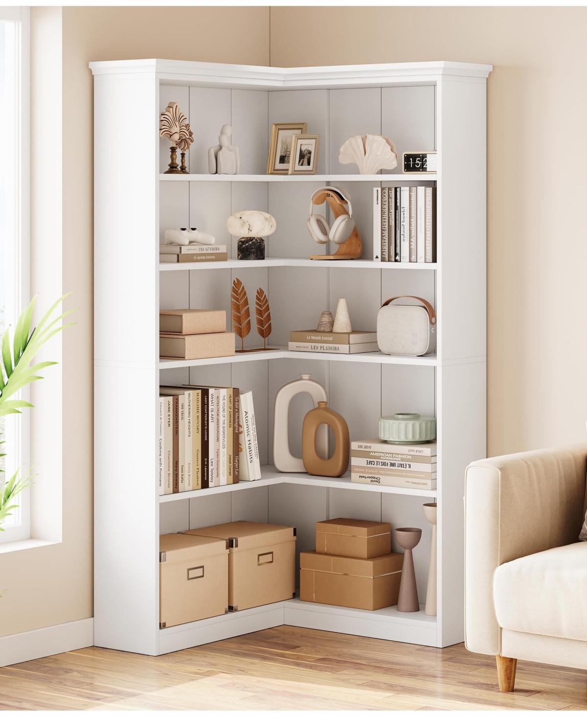 gaomon Corner Bookshelf 72.8in Farmhouse Bookcase Large