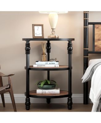 Round End Table 3-Tier Farmhouse Wood Accent Table with Metal Frame, Ideal for Bedroom, Living Room & Small Spaces
