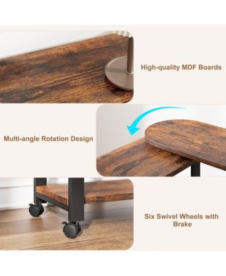 360° Rotating Side Table with Charging Station, Storage Bag & 6 Lockable Wheels Swivel End Table for Bedroom or Living Room