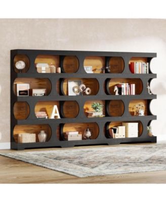 71" Tall Bookcase Set of 2, 4-Tier S-Shaped Bookshelf, Wood Decorative Storage Shelving, Modern Freestanding Display Shelves