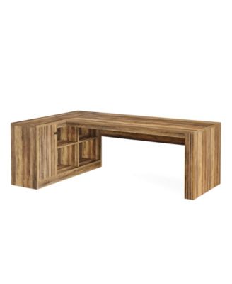 72.8" L-Shaped Desk, Large Executive Desk with 47.24" Cabinet, Office Desk with Storage Shelves, Farmhouse Wood Computer Desk