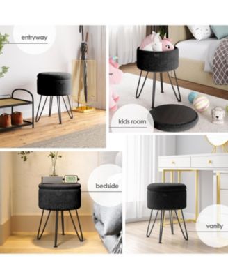 Modern Boucle Round Ottoman with Hidden Storage – Foot Stool, Makeup Vanity Stool, Small Ottoman Foot Rest, Perfect for Living Room