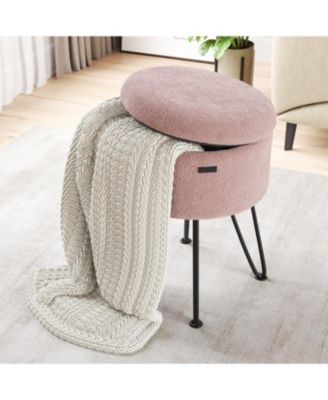 Modern Boucle Round Ottoman with Hidden Storage – Foot Stool, Makeup Vanity Stool, Small Ottoman Foot Rest, Perfect for Living Room