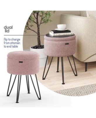 Modern Boucle Round Ottoman with Hidden Storage – Foot Stool, Makeup Vanity Stool, Small Ottoman Foot Rest, Perfect for Living Room