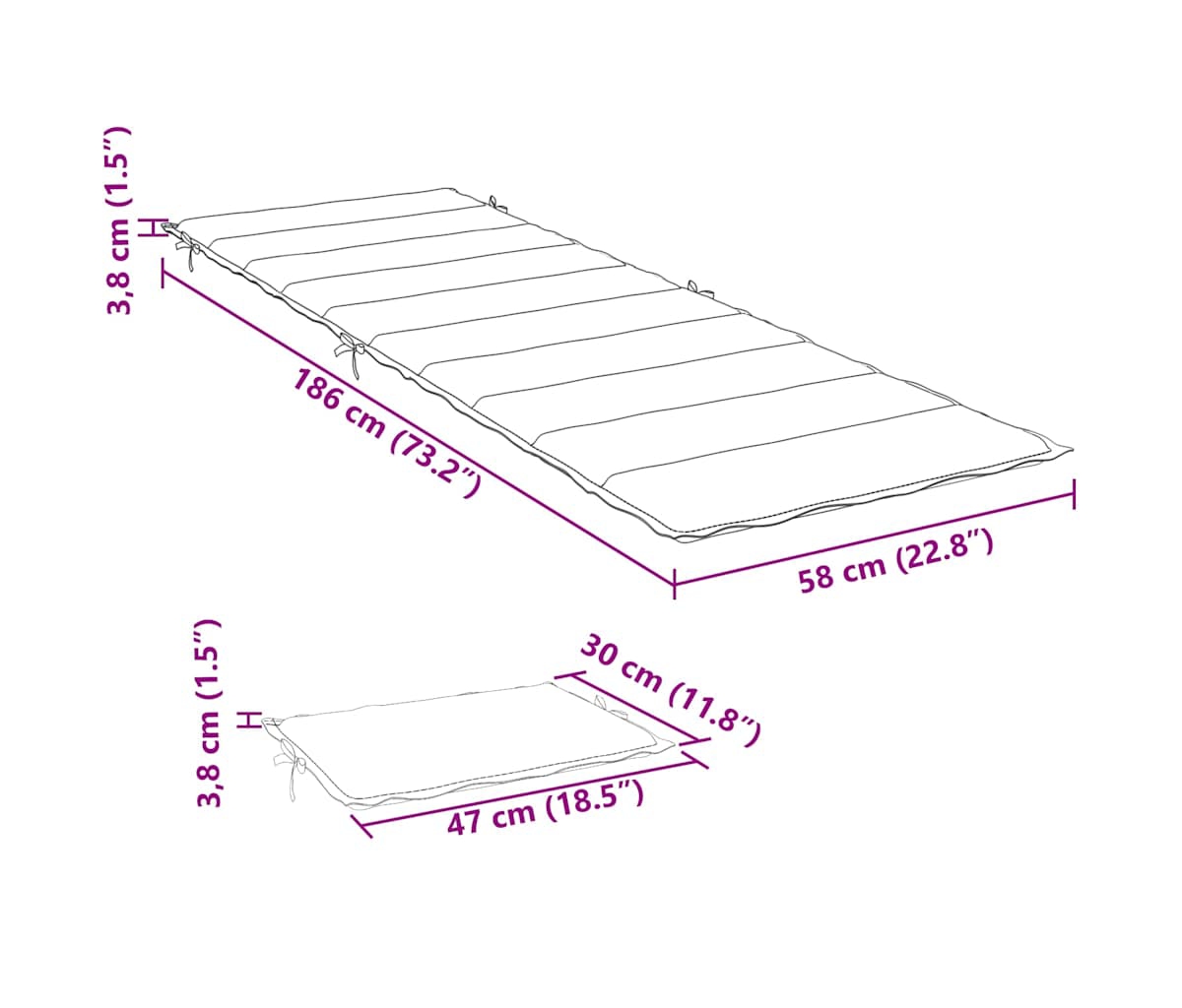 Sun Lounger Cushion Blue 73.2"x22.8"x1.6" Oxford Fabric