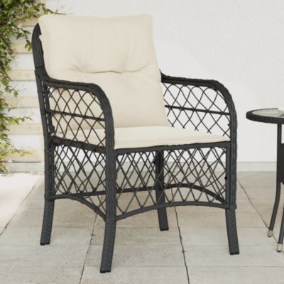 Patio Chairs with Cushions 2 pcs Black Poly Rattan