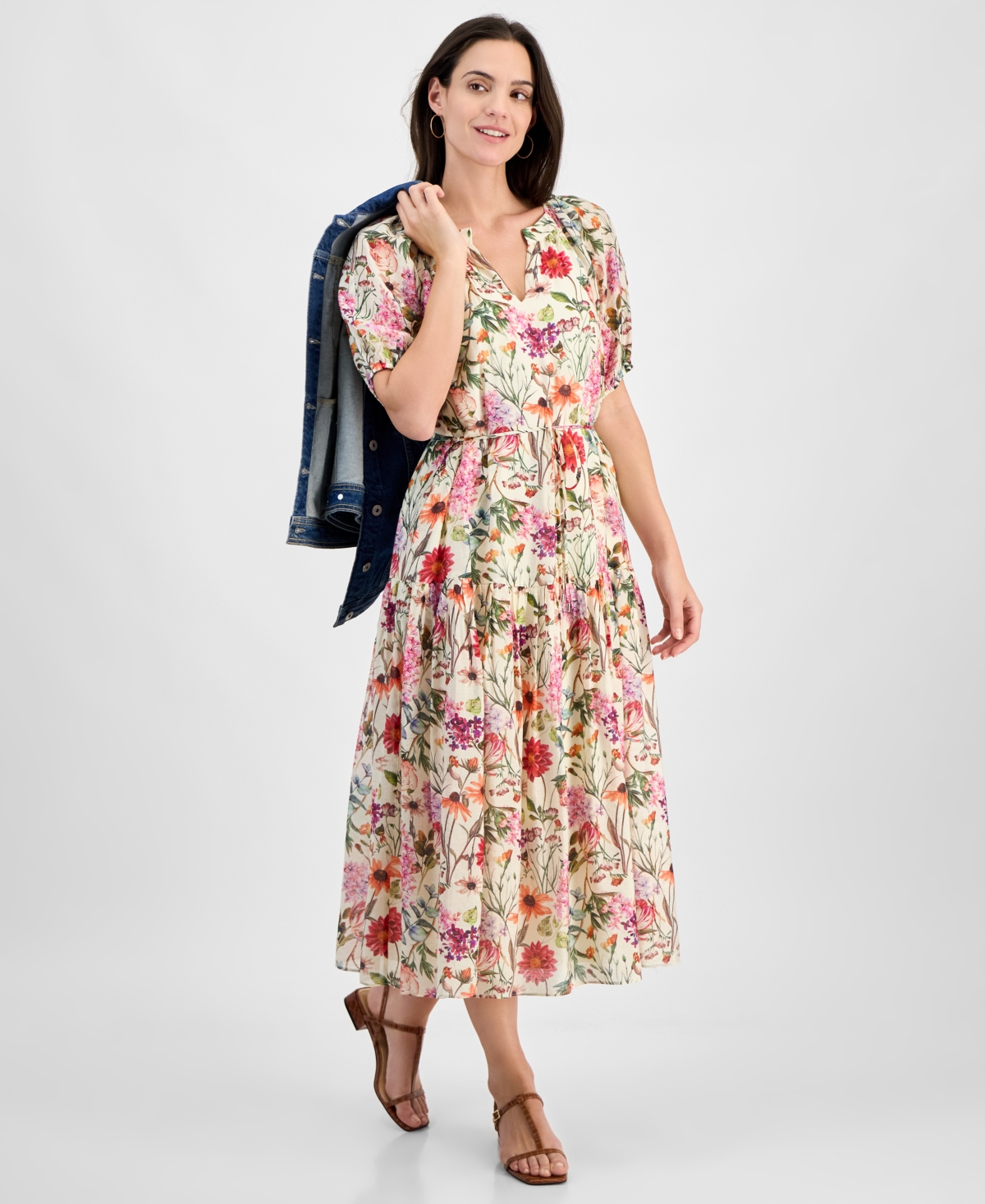 Julia Jordan Women's Printed Short-bubble-sleeve Midi Dress In Ivory,mult