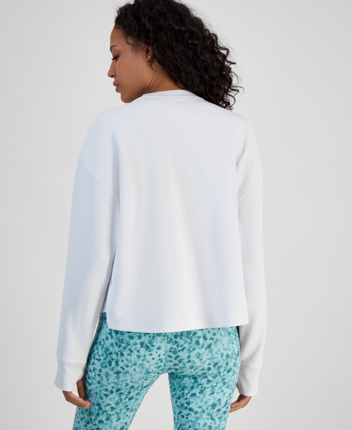 Id Ideology Women's Textured Split-hem Sweatshirt, Exclusively At Macy's In Bright White
