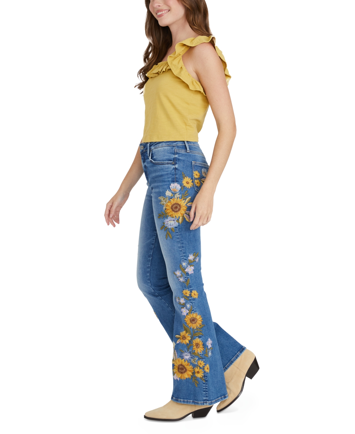 Driftwood Women's Farrah Mid-rise Flare Jeans X Sunflower In Medium Wash