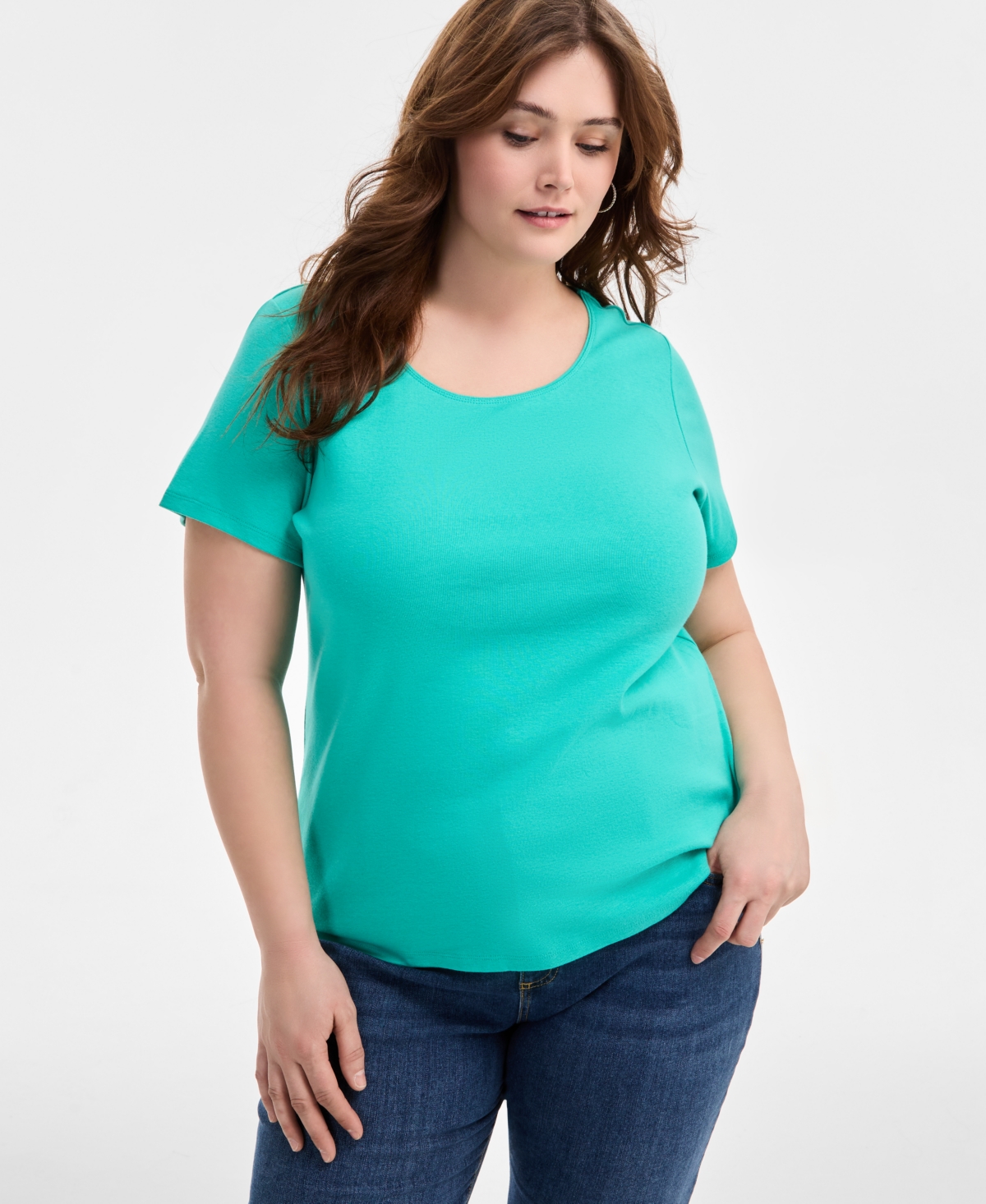 Style & Co Women's Plus Size Short-sleeve Scoop-neck Top, Exclusively At Macy's In Brt Aquama