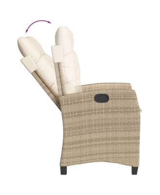Reclining Patio Chair with Cushions Beige Poly Rattan