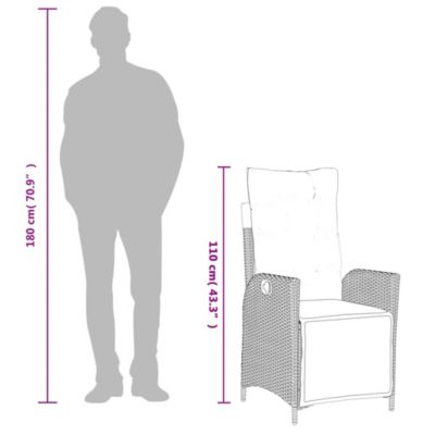 Reclining Garden Chair Black PE rattan, powder-coated steel