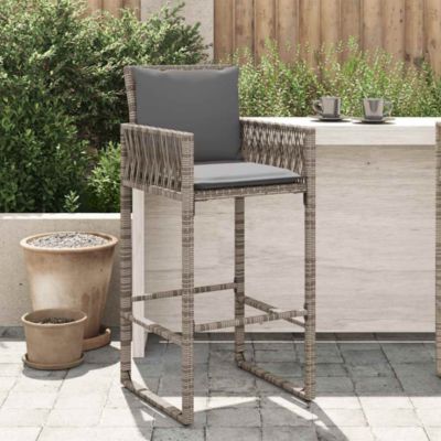 Garden Bar Stool Grey PE rattan, powder-coated steel, 100% polyester